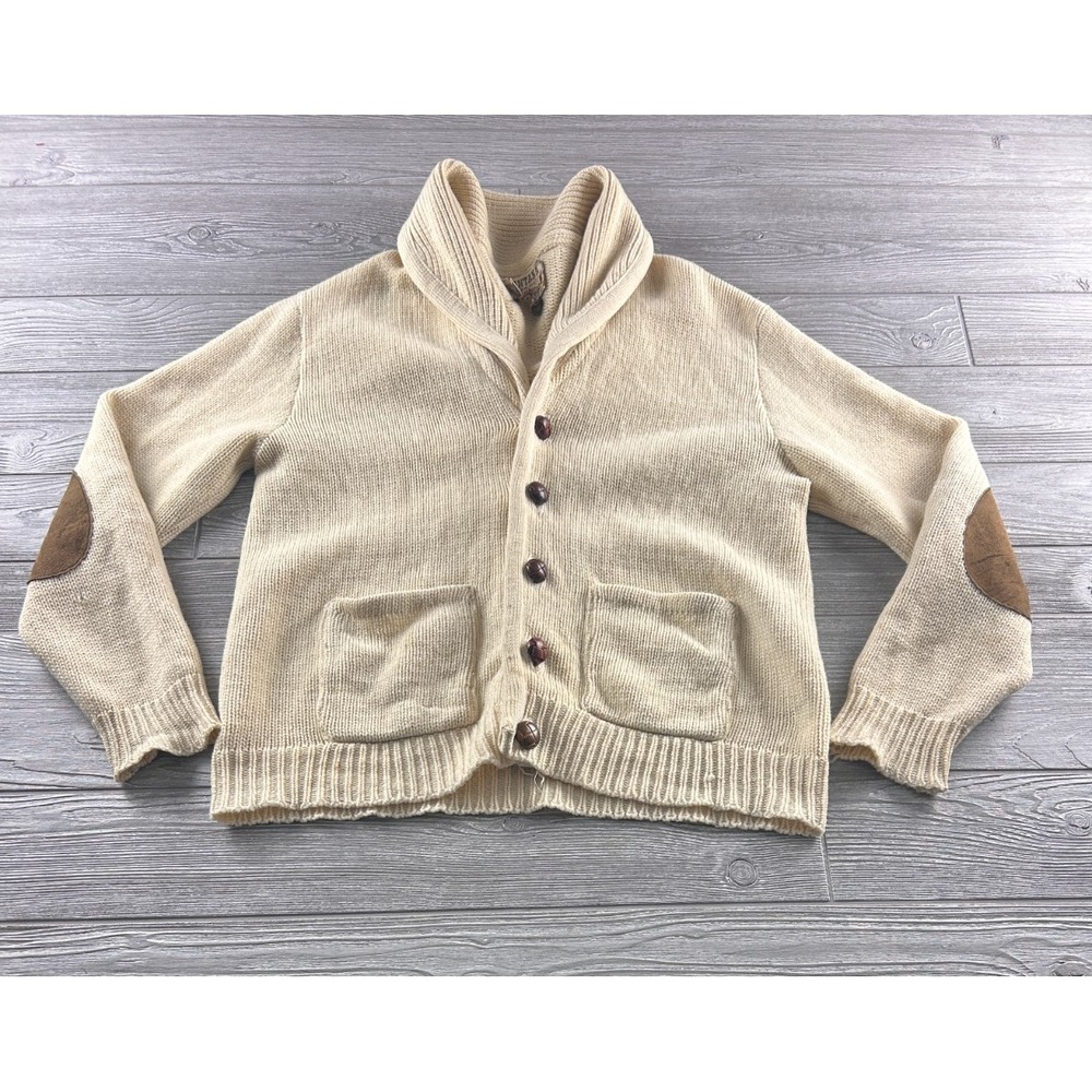 Montana Woolen Shop Vintage Cardigan Sweater Beige Bozeman Button Grandfather